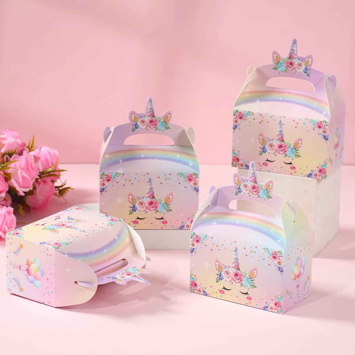 4 pezzi Scatole regalo per feste a tema unicorno Scatola di caramelle Decorazioni per feste di unicorno Matrimonio Baby Shower Forniture per feste di compleanno per ragazze per bambini