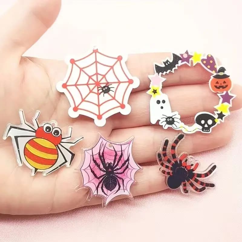 10pcs acrylic Halloween spider pendant, DIY jewelry making earrings necklace keychain accessories