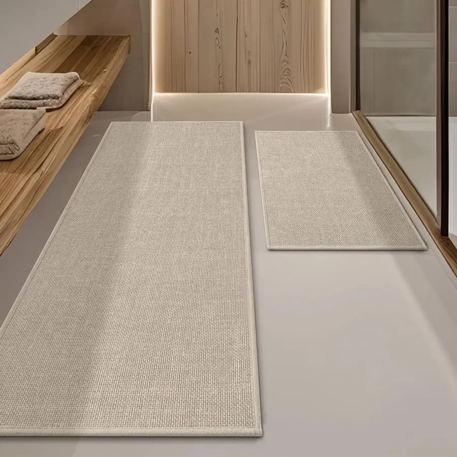 Set di Tappeti da Bagno Beige 2 Pezzi, Tappetino Assorbente Antiscivolo Lavabile, Tappeto da Bagno ad Asciugatura Rapida, Set di Tappeti Sottili per Bagno