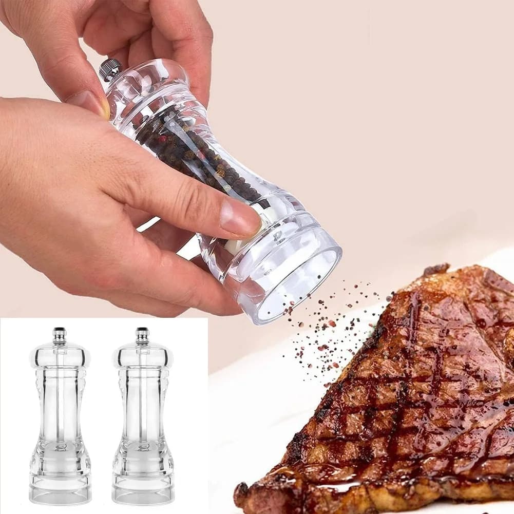 2pcs Clear Acrylic/ Salt And Pepper Shaker Set Adjustable Coarseness Spice Mills With Transparent Body For Home Restaurant