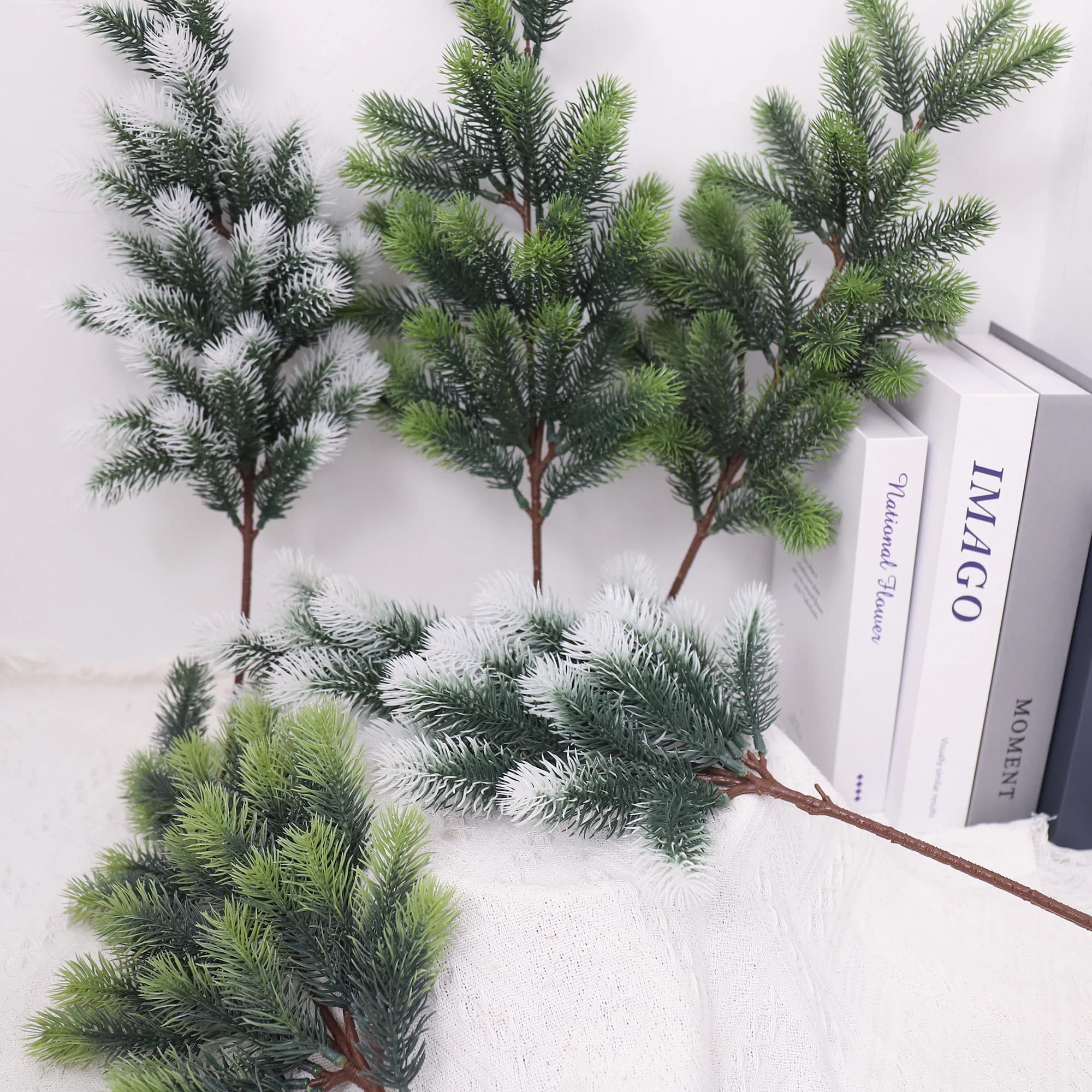 Christmas fake green PE pine branches artificial plant Christmas hanging wall garden DIY holiday home decoration party layout