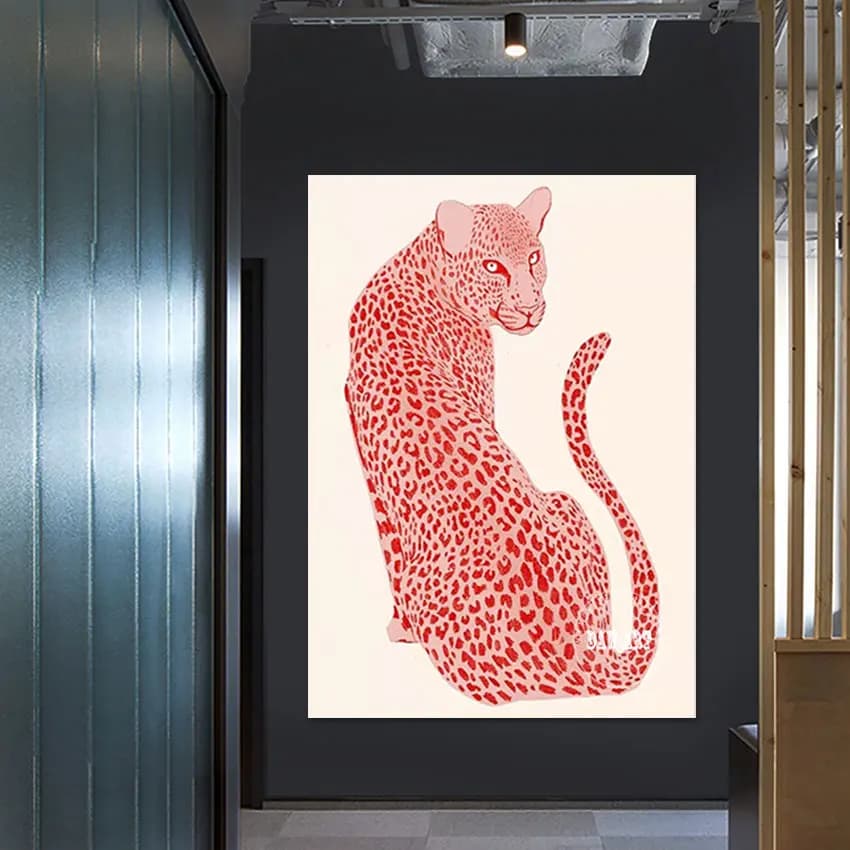 Nordic furniture, custom designed artwork leopard animal painting, abstract wall decoration, art and crafts, frameless canvas image