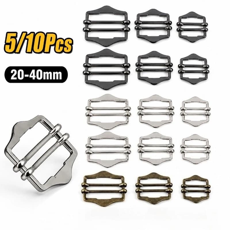 10/20Pcs 20-40mm Metal Tri-Glide Slider Buckle Bag Strap Double Pin Clasp Waistcoats Apron Belt Webbing Adjuster Hook Accessory