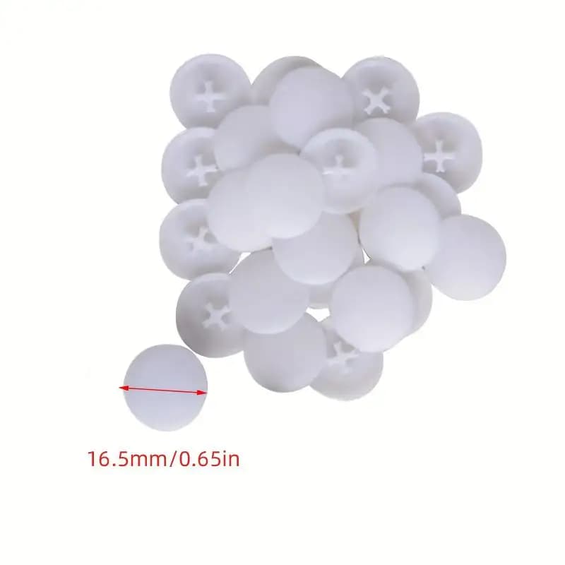 50 Pezzi Copridadi e Copribulloni in Plastica Bianca Impermeabili da 17mm, Copertura Decorativa per Ruote Eccentriche, Tappi per Viti 3 in 1, Accessori per Teste di Viti