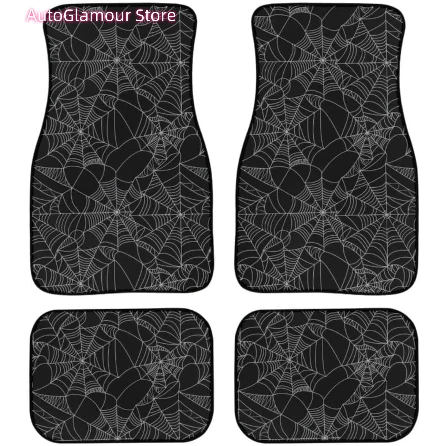Tappetini Auto Ragnatela di Halloween Stampa Gotica Artistica con Protezione Tallone in Gomma 4 Pezzi per Auto, Camion, SUV - Protezione Sedile Guida e Passeggero