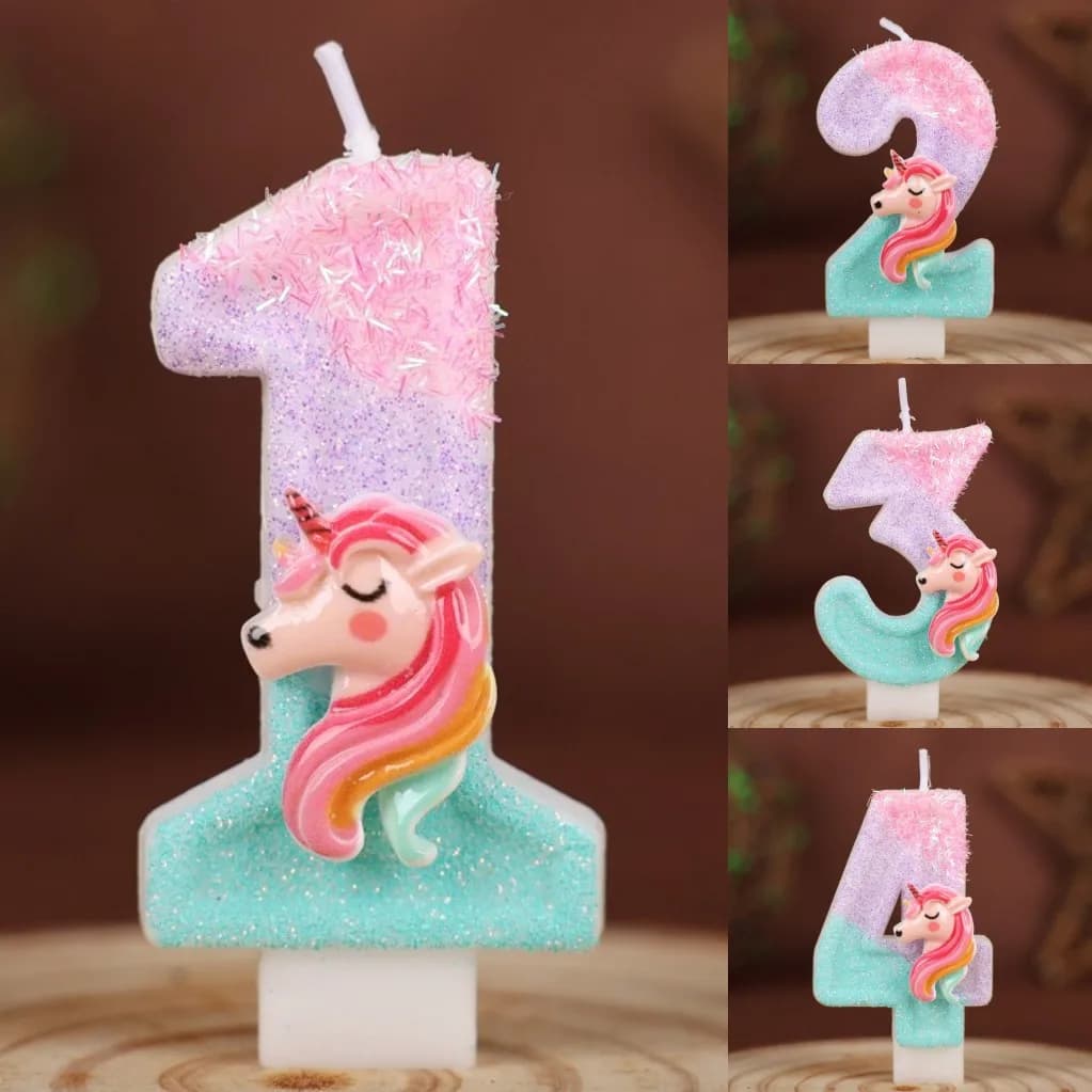 Candele Digitali a Forma di Unicorno con Numeri da 0 a 9 per Feste di Compleanno dei Bambini, Decorazione per Torte, Accessori per Atmosfera Festiva, Candele a Tema Divertente