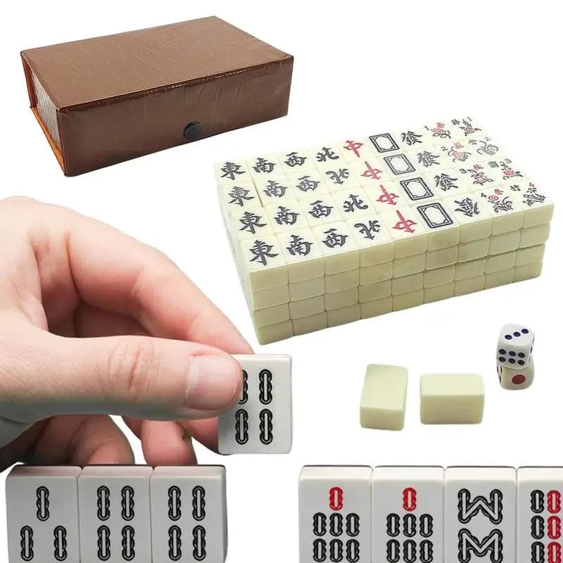 Set da gioco Mahjong cinese da viaggio portatile con 144 fogli Set da gioco Mahjong cinese con piastrelle classiche per ragazzi e ragazze in festa di viaggio