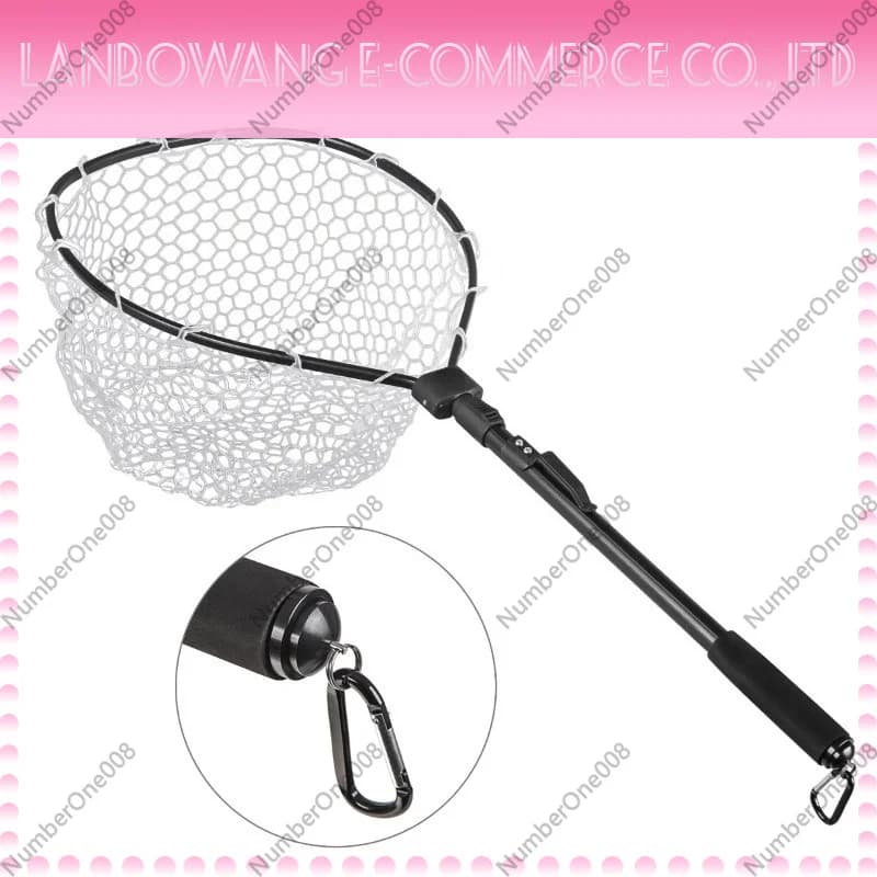 Black Aluminum Alloy Quick Fold Fly Fishing Landing Net Rubber Mesh Catch Release Net for Outdoor Fly Fishing Angling