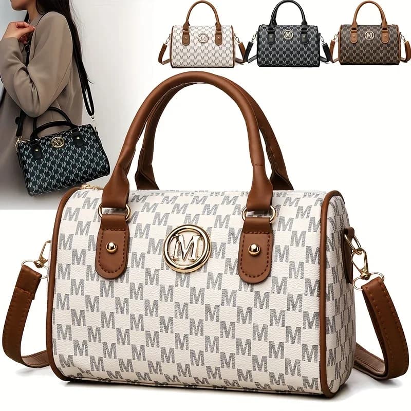 Borsa a tracolla in ecopelle sintetica con logo "M" dorato, piccole borse a tracolla per lavoro, viaggi, feste e regali da donna