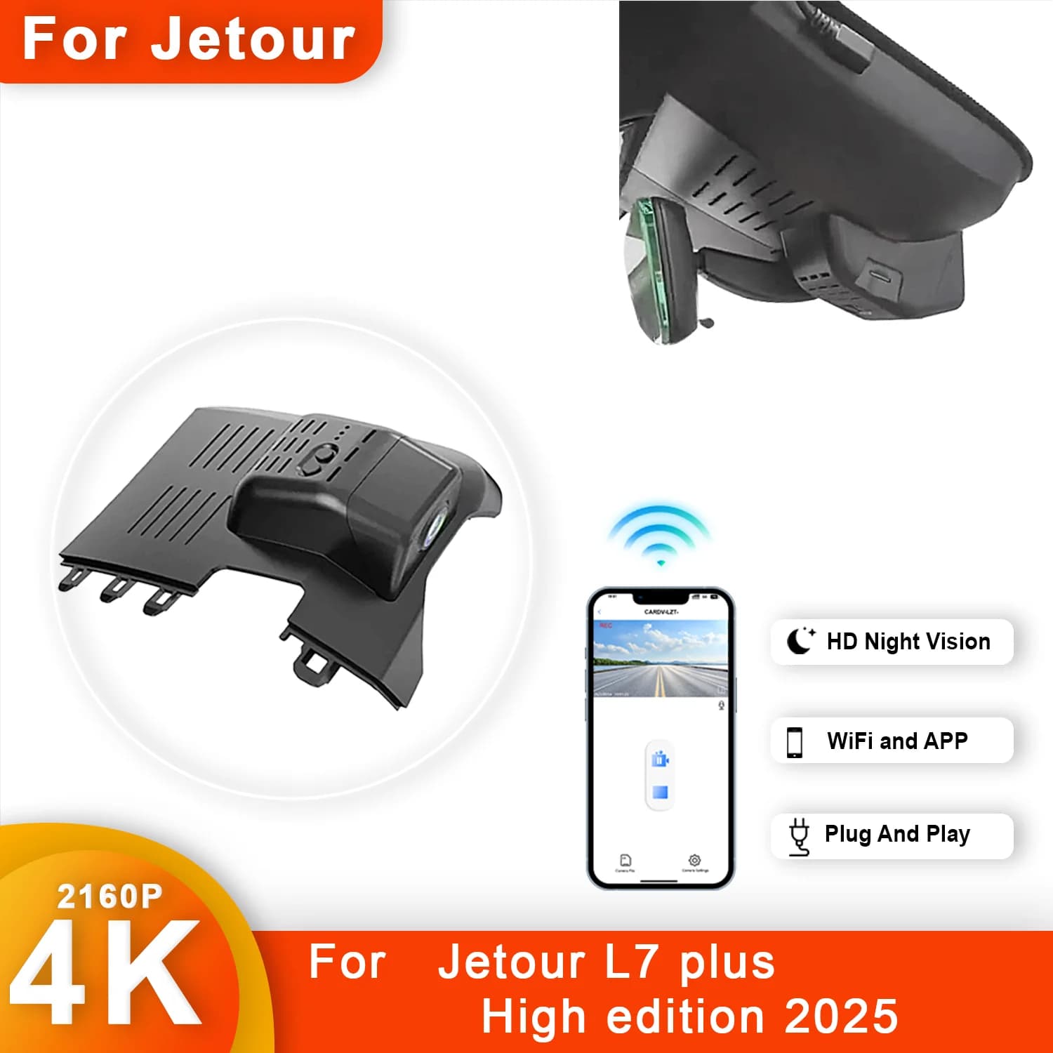 4K HD WIFi Plug and Play KXKJCAR Dash Cam Car DVR for Chery Jetour Shanhai L7 High Edition Model from 2025 to 2026 DashCam APP