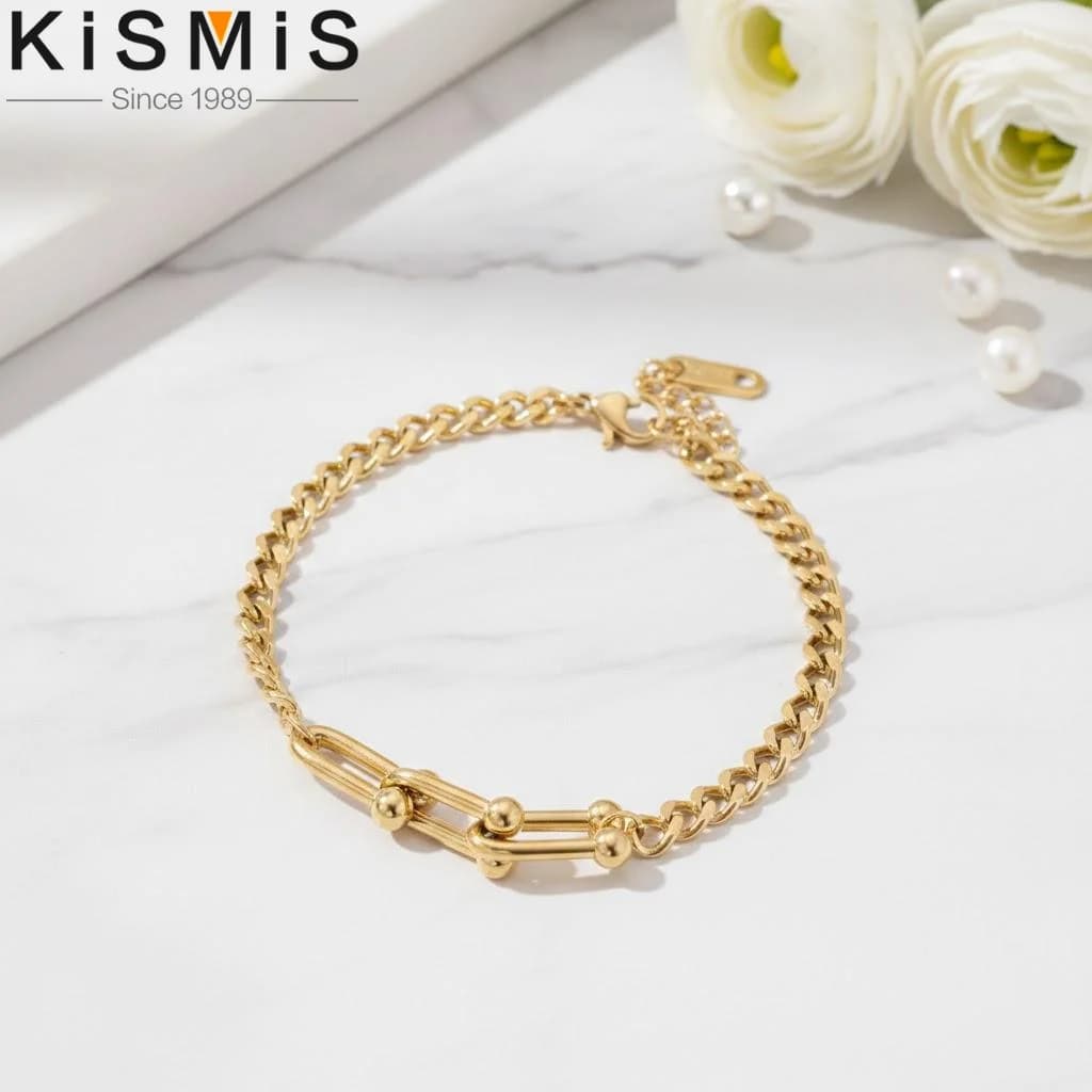 Bracciale Regolabile con Catena Cubana Hip Hop e Chiusura in Oro per Uomo e Donna, Gioiello Vintage Fatto a Mano per Feste e Regali