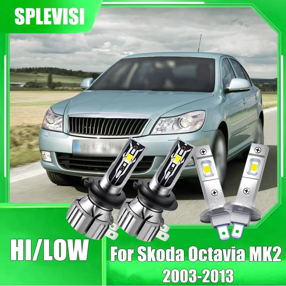 6000K H1 H7 Fari A LED Fascio Alto Basso Anti-Vibrazione Design Per Skoda Octavia MK2 2003 2004 2005 2006 2007 2008 2009-2013