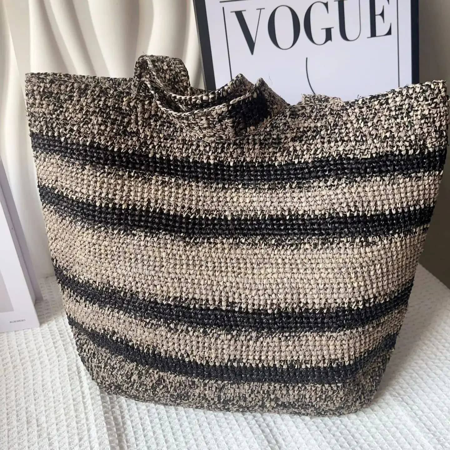 Borsa a Spalla Casual da Donna in Paglia Naturale Intrecciata, Borsa Tote da Spiaggia, Borsa a Mano alla Moda per Vacanze e Shopping