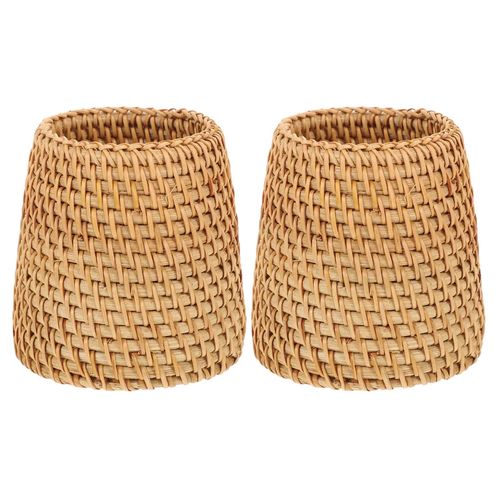 2 Pezzi Portapenne in Rattan Intrecciato a Mano, Vaso Rustico Boho per Pennelli da Trucco, Organizer da Scrivania, Contenitore per Cancelleria 4x3.5x3
