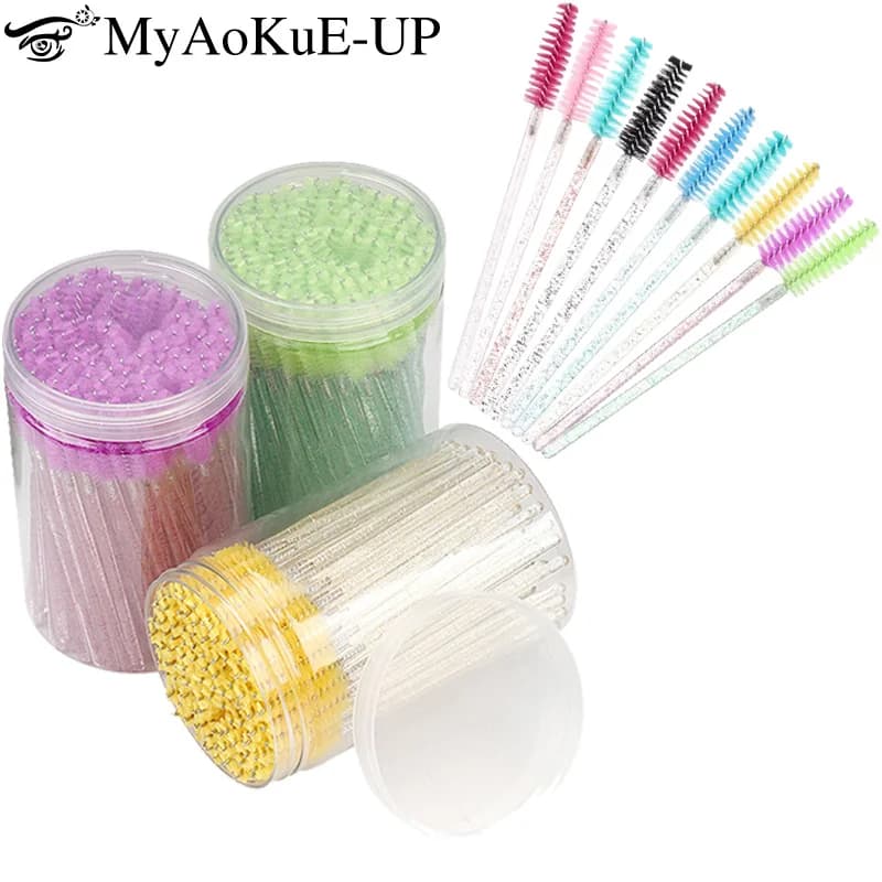100pcs disposable makeup brush for Extension Eyebrow comb MicroBrush with Crystal Handle Box Sticks for Mascara Eyelash Lift Tool