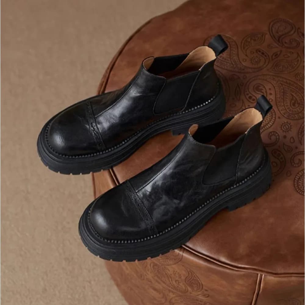 Stivaletti Donna Autunno Inverno Nuovo Retro Bocca elastica Stivaletti corti con un pedale Stivaletti versatili Stivaletti Chelsea alla moda da donna