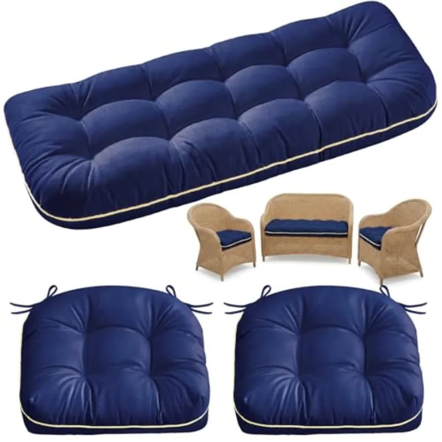 Wicker Chair Cushions 3 Pieces Set for Outdoor Furniture, Replacement Patio Wicker Furniture Cushions, 1Pc Loveseat Cushion and