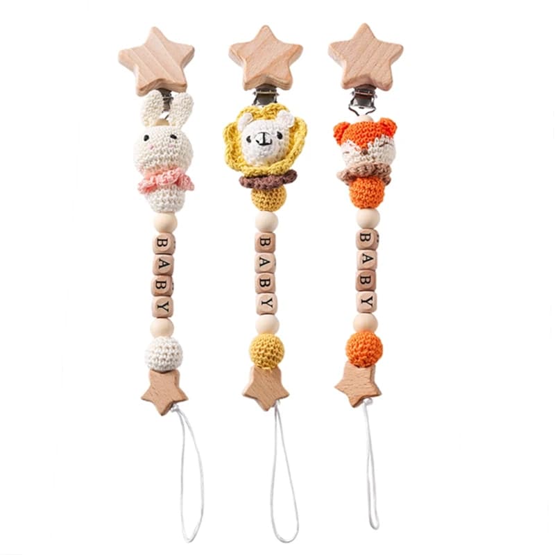 Catena per ciuccio per bambini Clip per ciuccio per coniglio all'uncinetto Perline personalizzabili senza BPA Catena per supporto fatta a mano Catena per massaggiagengive per allattamento infantile