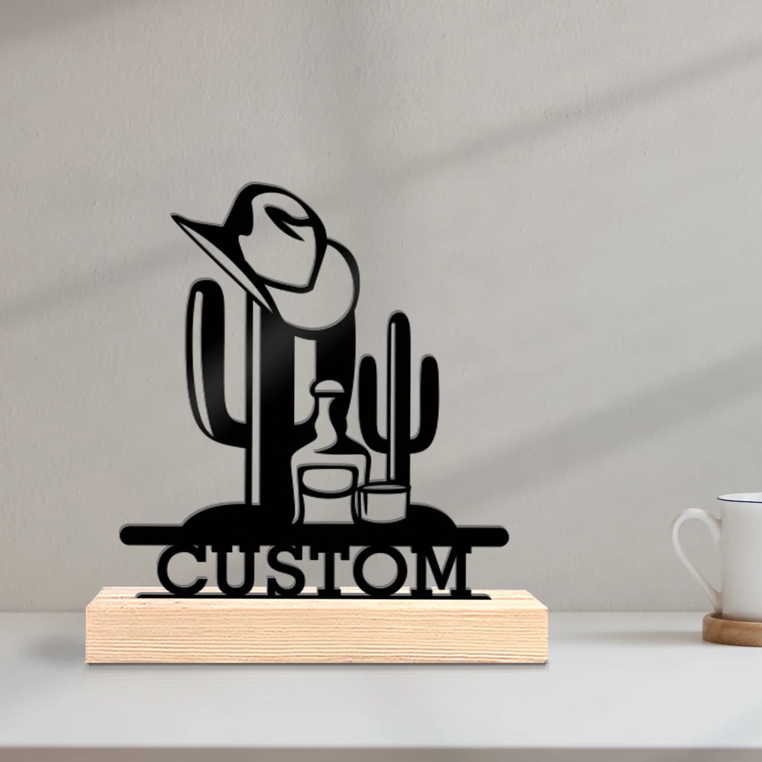1pc Interesting Desktop Metal Statues Custom Name Equipped with A Wooden Base Decorative Gifts, Metal Statue Ornaments