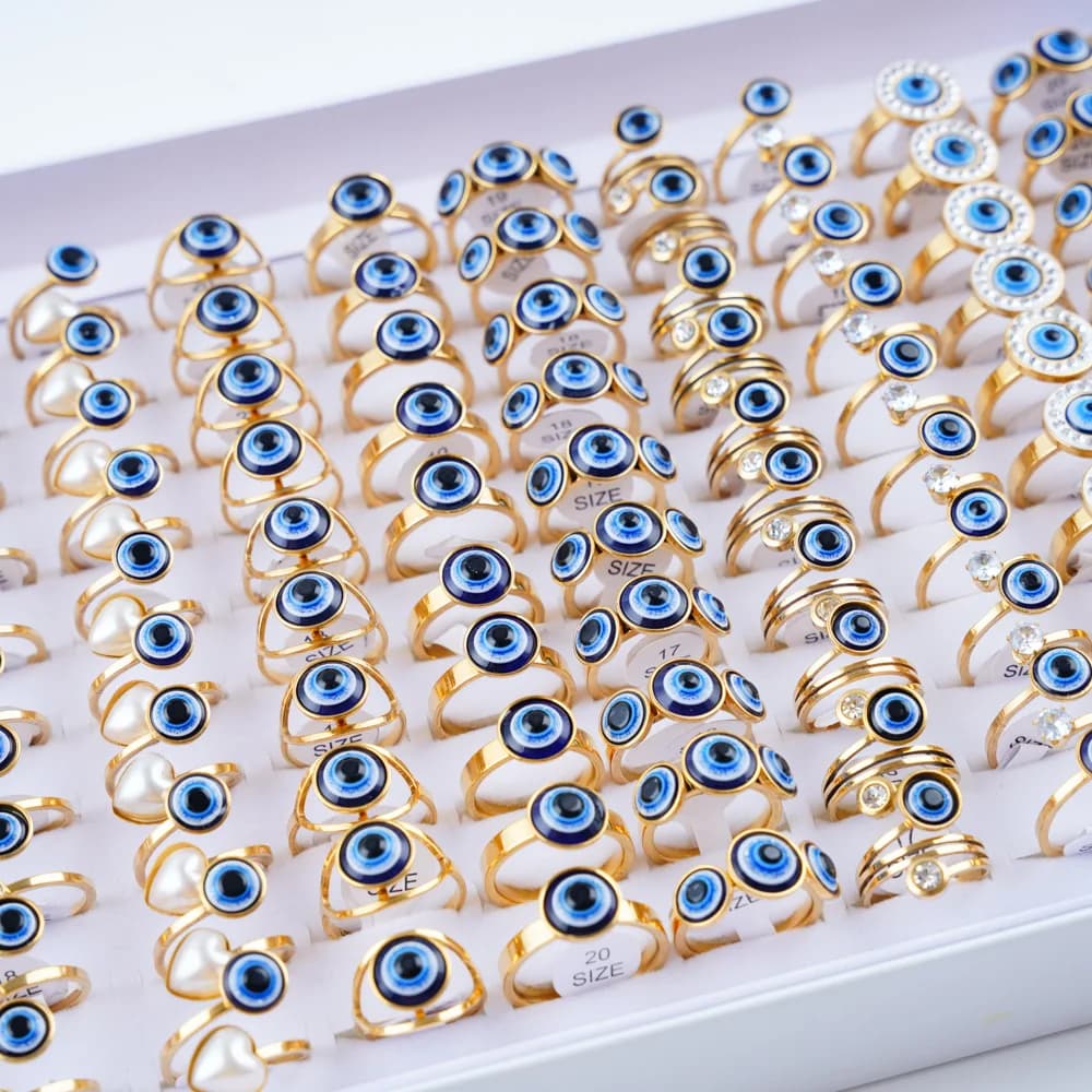 10 pz/lotto Punk Gotico Diavolo Occhio Blu Anello In Acciaio Inox Per Le Donne Degli Uomini di Modo Dell'annata Dito Gioielli Regalo Del Partito Stile Misto