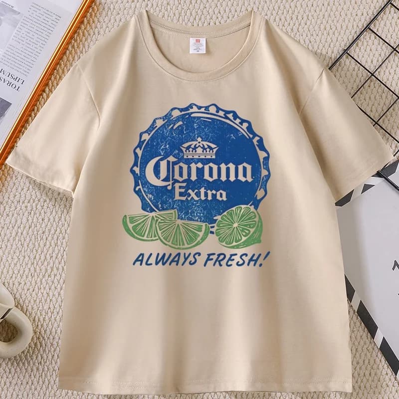 Corona Extra Beer Graphic T‑Shirt Men Summer Cotton Short Sleeve Casual T Shirts Comfortable Round Neck Print Tshirts Streetwear