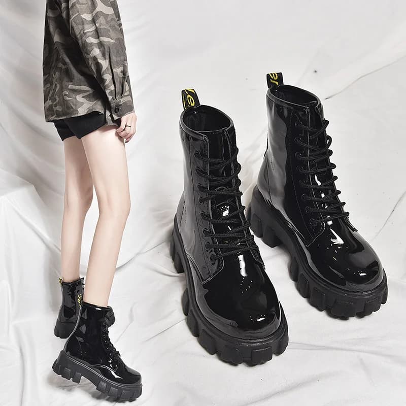 Thick Bottom Boots Women's British Style New Autumn Winter Student Bow Tie Fleece Short Boots Trendy Waterproof Platfo...
