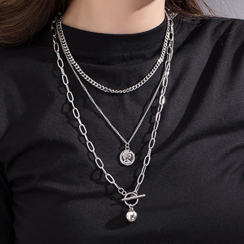 Collana a strati con catena e ciondolo lucchetto, gioielli da donna, girocollo punk, gioielli gotici, accessori estetici grunge