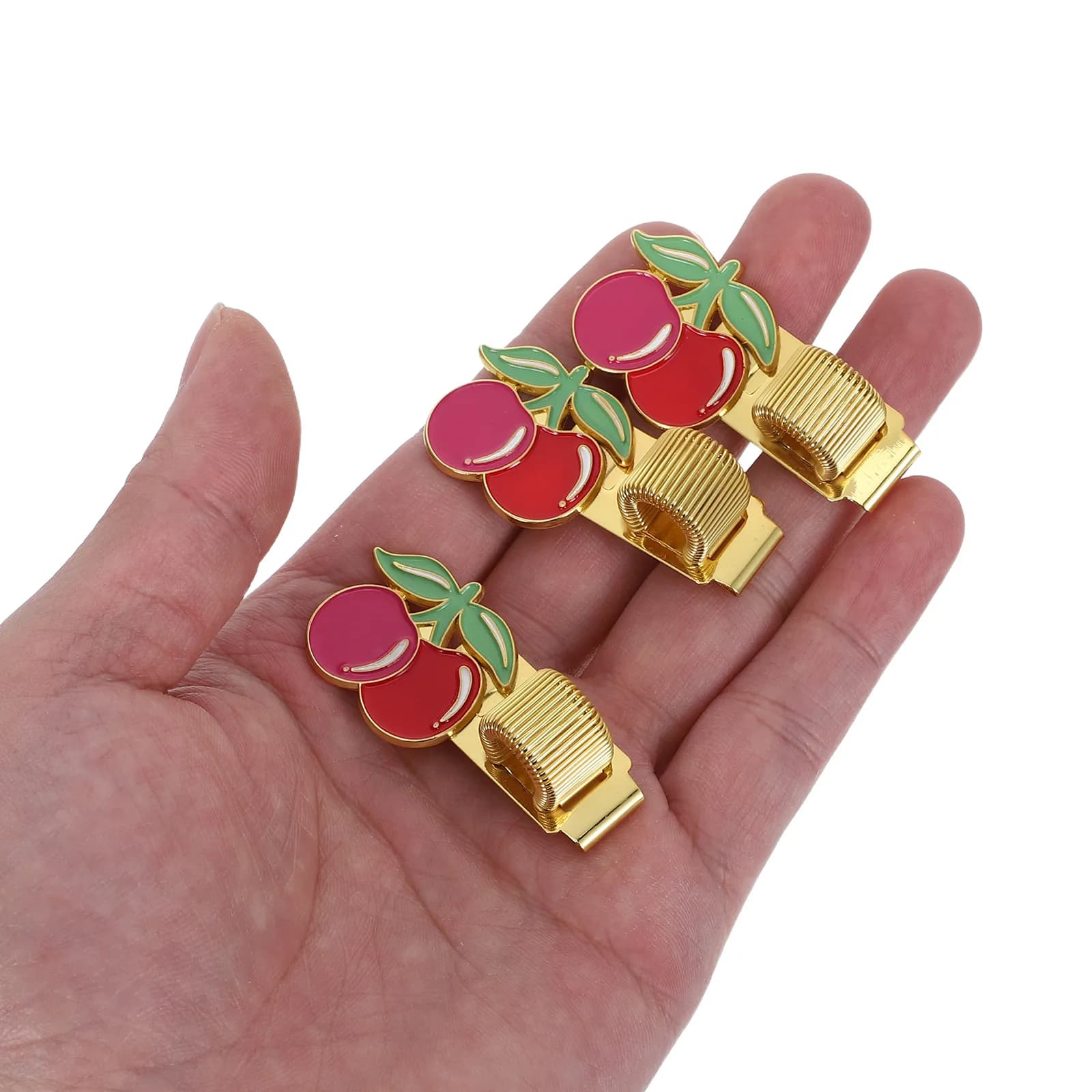 Set di 3 Clip Portapenne a Molla in Lega di Zinco, Design a Ciliegia, Organizzatore per Agende, Quaderni e Diari, Anello Decorativo