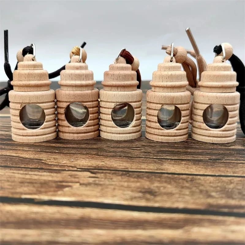 10/30/50pcs Vuoto 5ml Bottiglia di Profumo per Auto Diffusore di Profumo Contenitore di Vetro Borsette di Legno Auto Deodorante per ambienti Gingillo Appeso pendente