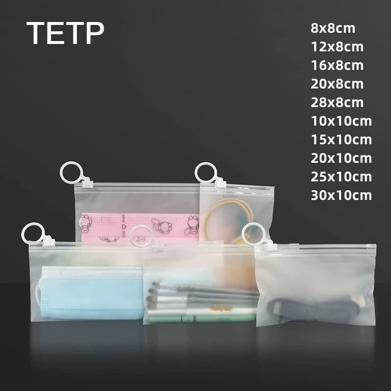 TETP 50 sacchetti con cerniera di dimensioni lunghe con linguette per tirare pennelli per trucco da viaggio a casa calzini per asciugamani cavo dati imballaggio portatile