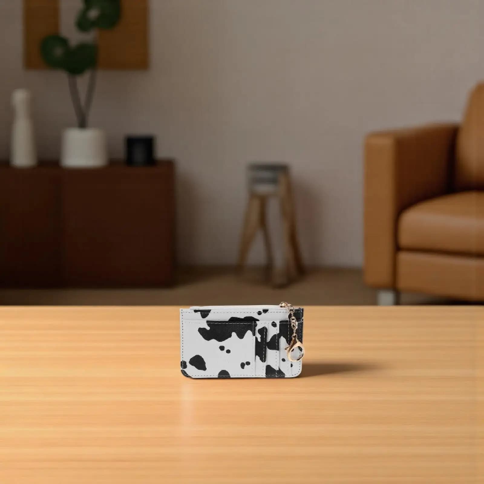 Portacarte con stampa mucca, elegante e compatto, piccolo portamonete con cerniera, portamonete da viaggio, mini porta carte di credito