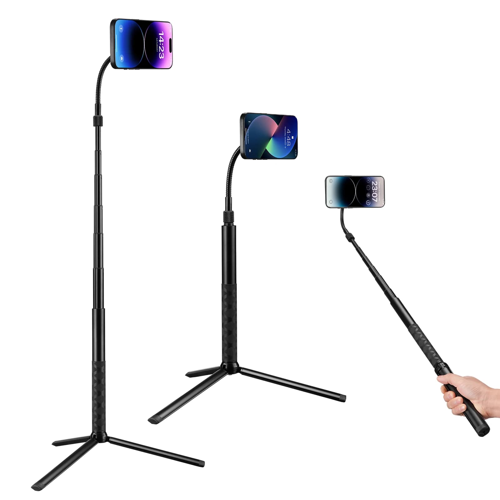 Supporto per telefono magnetico con treppiede flessibile a collo di cigno da 60 pollici per iPhone e Android Supporto per cellulare portatile in alluminio per selfie