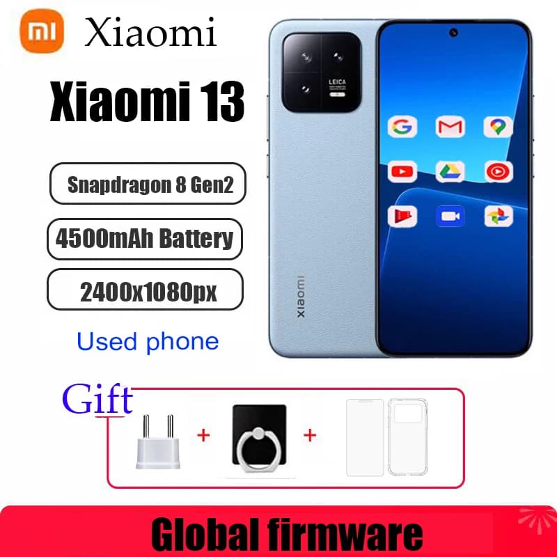 Firmware globale Smartphone originale Xiaomi 13 5G da 6,36 pollici HyperOS 2.0 67W 4500mAh IP68 2400x1080px telefono usato
