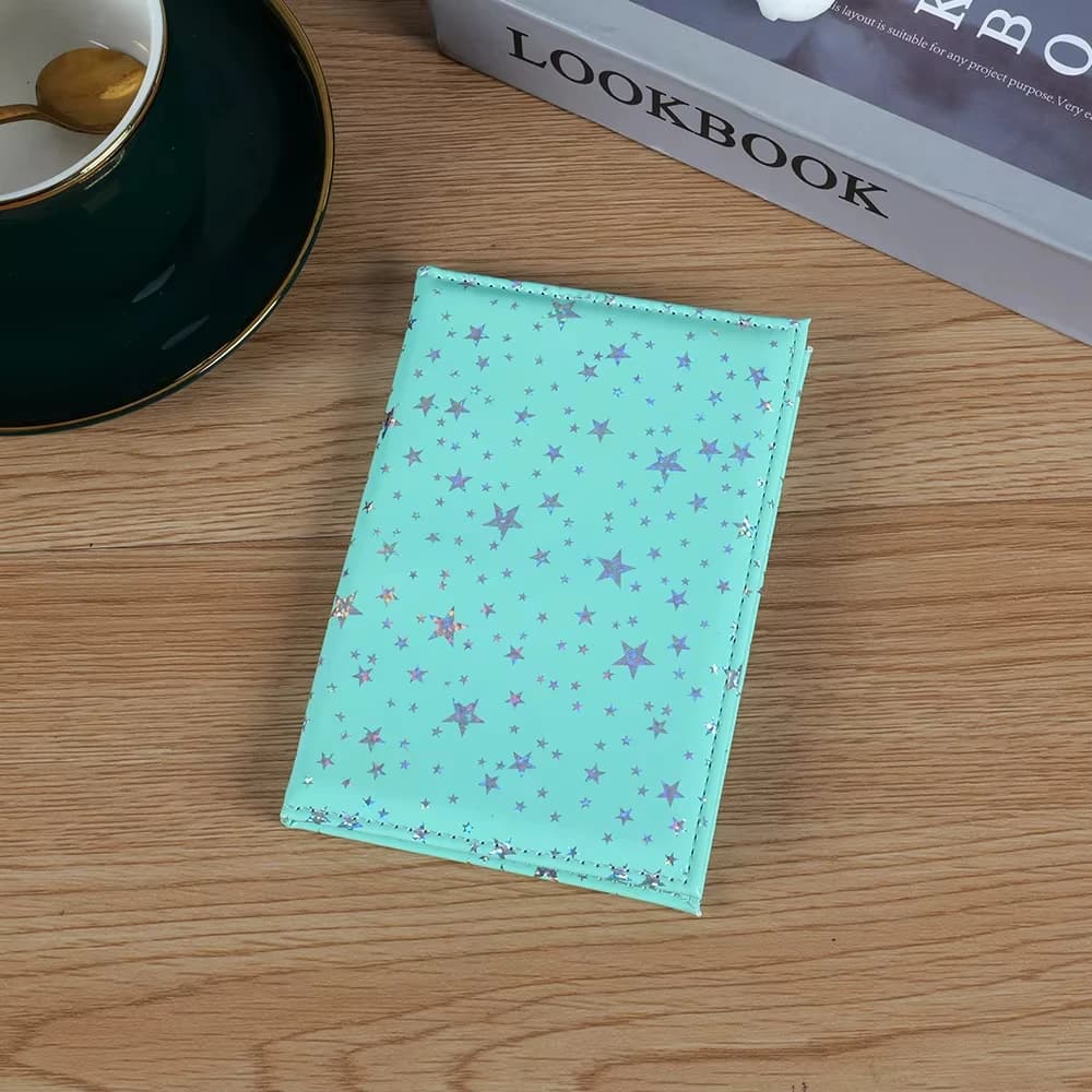 Fashion Sequin Stars Leather Passport Cover for Women Men Travel Passport Holder with Credit Card Slots Passport Wallet