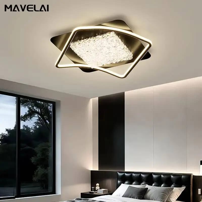 Simple Modern LED Ceiling Lights Black Gold Metal Frame Surround Lamp Strip For Indoor Lighting In Family Bedroom Study Room