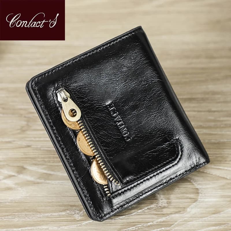 Portafoglio piccolo da donna in vera pelle di contatto portamonete con cerniera portafoglio corto da donna porta carte RFID Bifold fermasoldi Mini portafogli