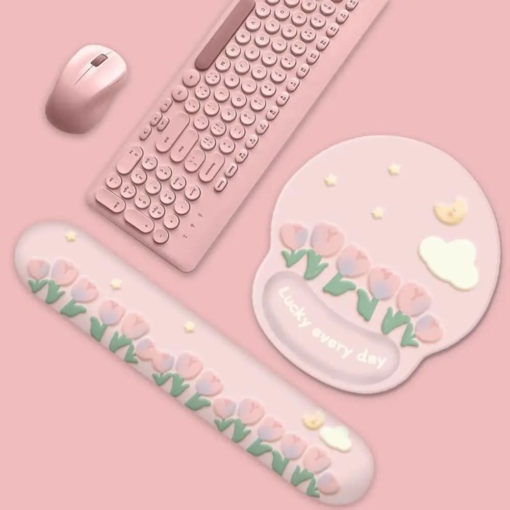 Tappetino per Mouse Ergonomico a Forma di Tulipano con Supporto per Polso, Base in Gomma Antiscivolo, per Ufficio