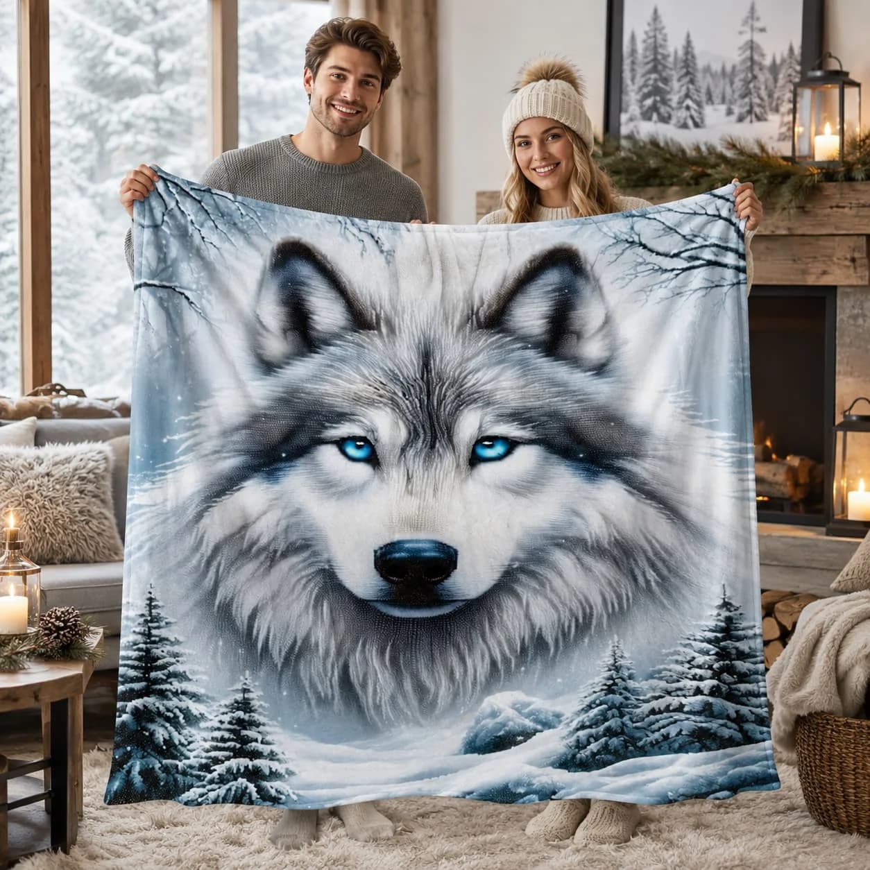One Wolf Pattern Blanket, Multipurpose Flannel Warmth Throw Suitable for Sofa, Bed, Travel, Camping, Living Room, Office - Comfortable All Seasons