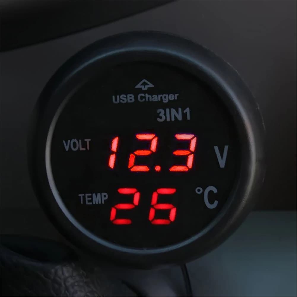Voltmetro per auto universale 12V 24V Voltmetro digitale a LED automatico Termometro Misuratore di tensione per caricabatterie USB