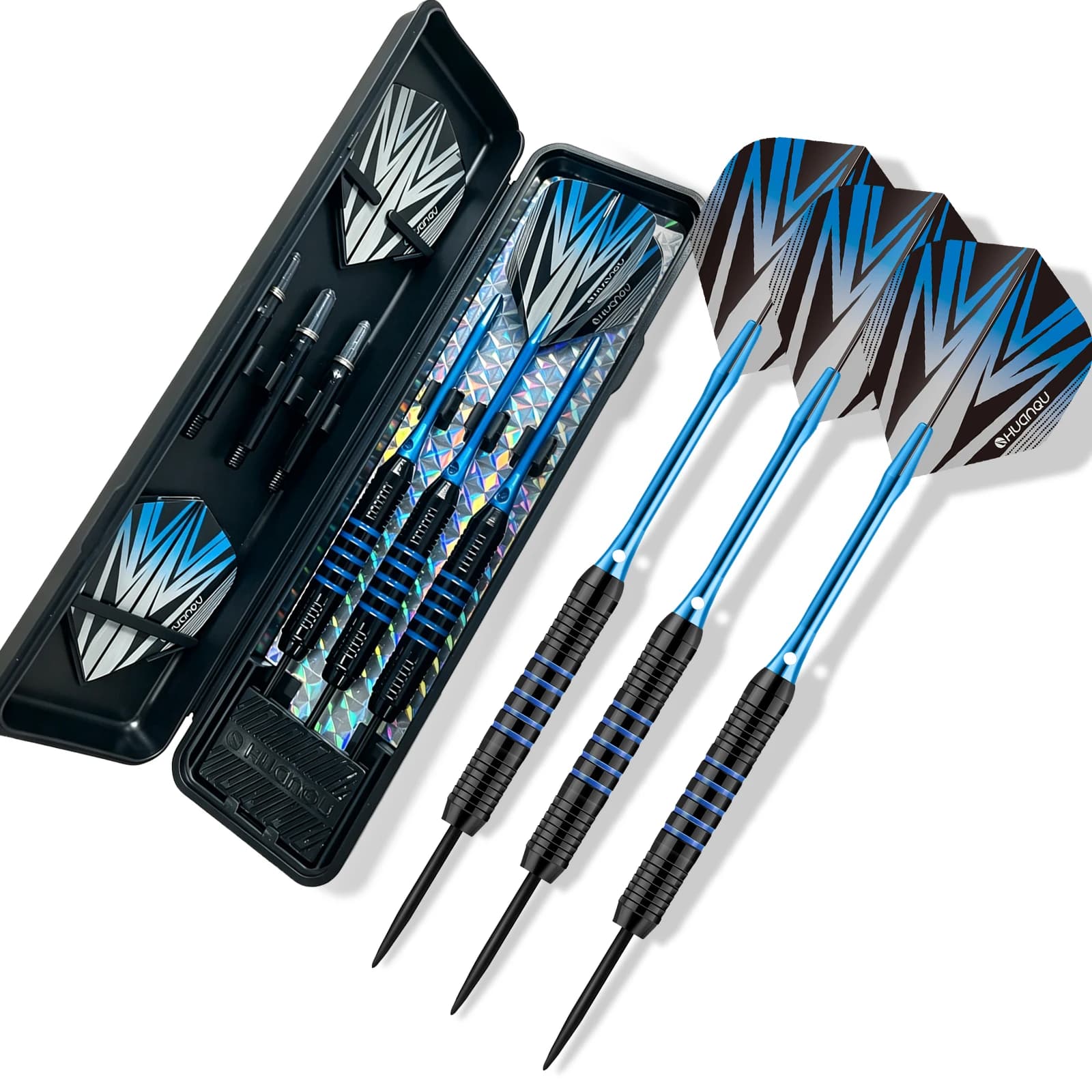 HUANQU3PCS 22g Professional Steel Tip Darts Set with Aluminum Shafts PET Flights Storage Case Box Accessories for Dartboard Game