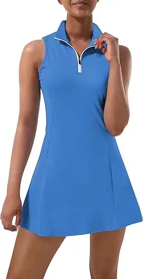 Abito da tennis per donna, abiti da tennis e golf con pantaloncini integrati e tasche, abiti sportivi senza maniche per allenamento.