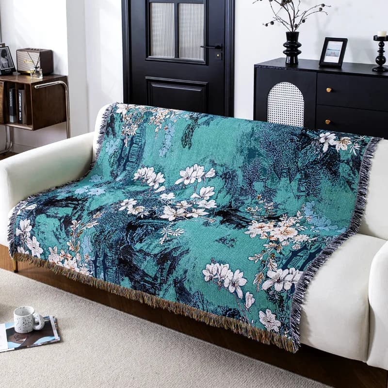 Coperta in Tessuto Jacquard Floreale Morbida e Versatile per Campeggio, Siesta, Aria Condizionata, Comfort Quotidiano