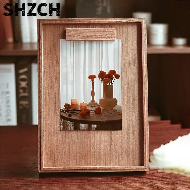 Magnetic DIY Wooden Photo Frame - Tabletop Picture Holder & Storage for Home