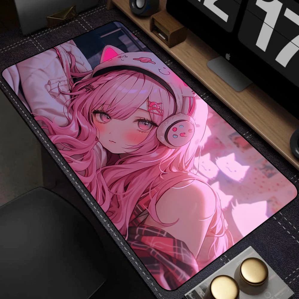 Tappetino per mouse in gomma per ragazze anime Tappetino per mouse rosa antiscivolo Kawaii Tappetino per mouse da gioco grande carino Gamer Tappetino per mouse con stampa HD Tappetino per tastiera da gioco