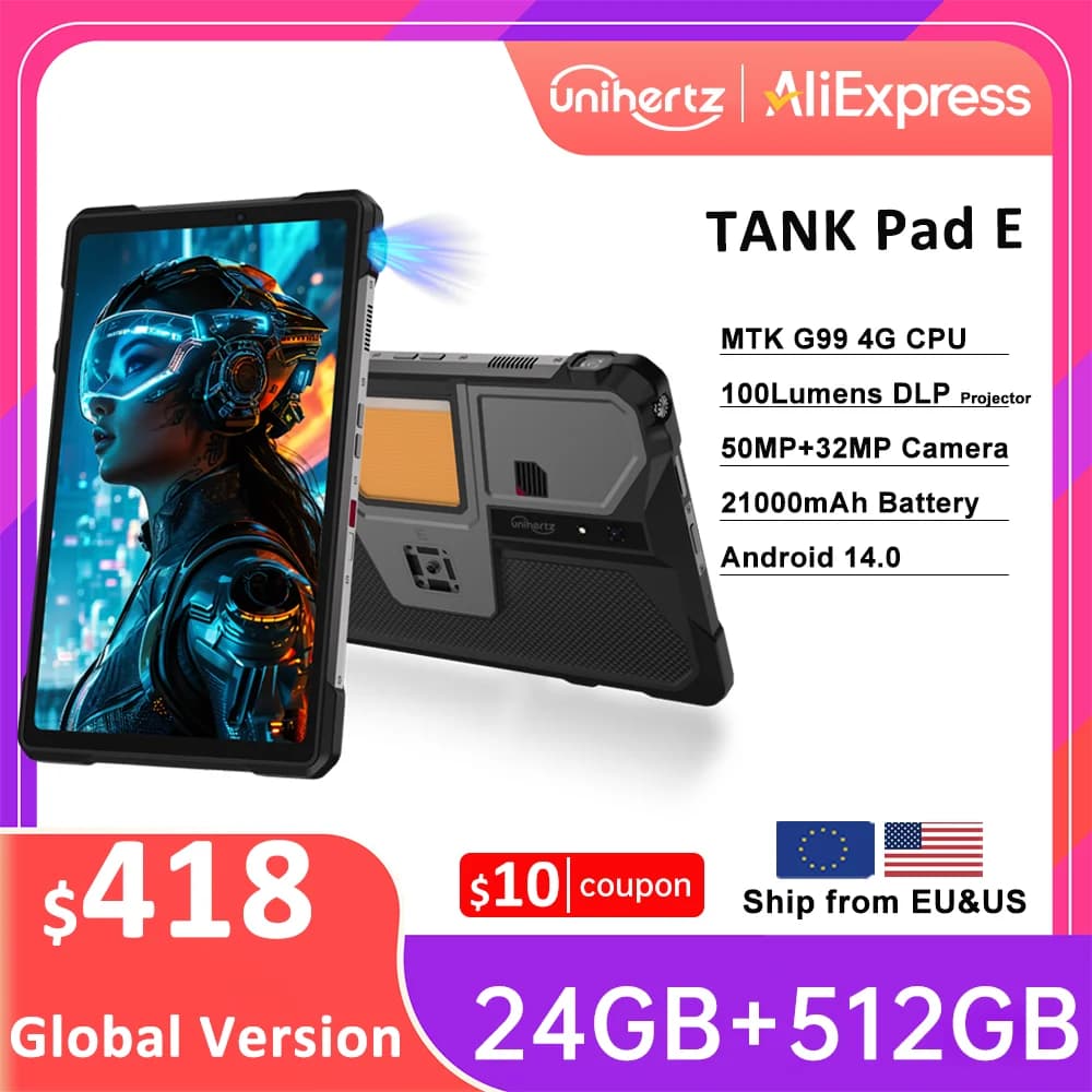 Unihertz 8849 TANK PAD E Robusto Proiettore Tablet Smartphone 10.95 pollici 24GB 512GB 21000mAh 32MP 50MP Fotocamera Android 14 Telefono PAD