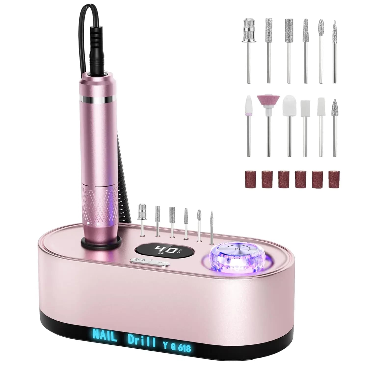 Kit Professionale per Unghie Elettrico 40000RPM, Trapano per Unghie con Display LCD, Lucidatura Manicure e Pedicure per Unghie in Acrilico e Gel