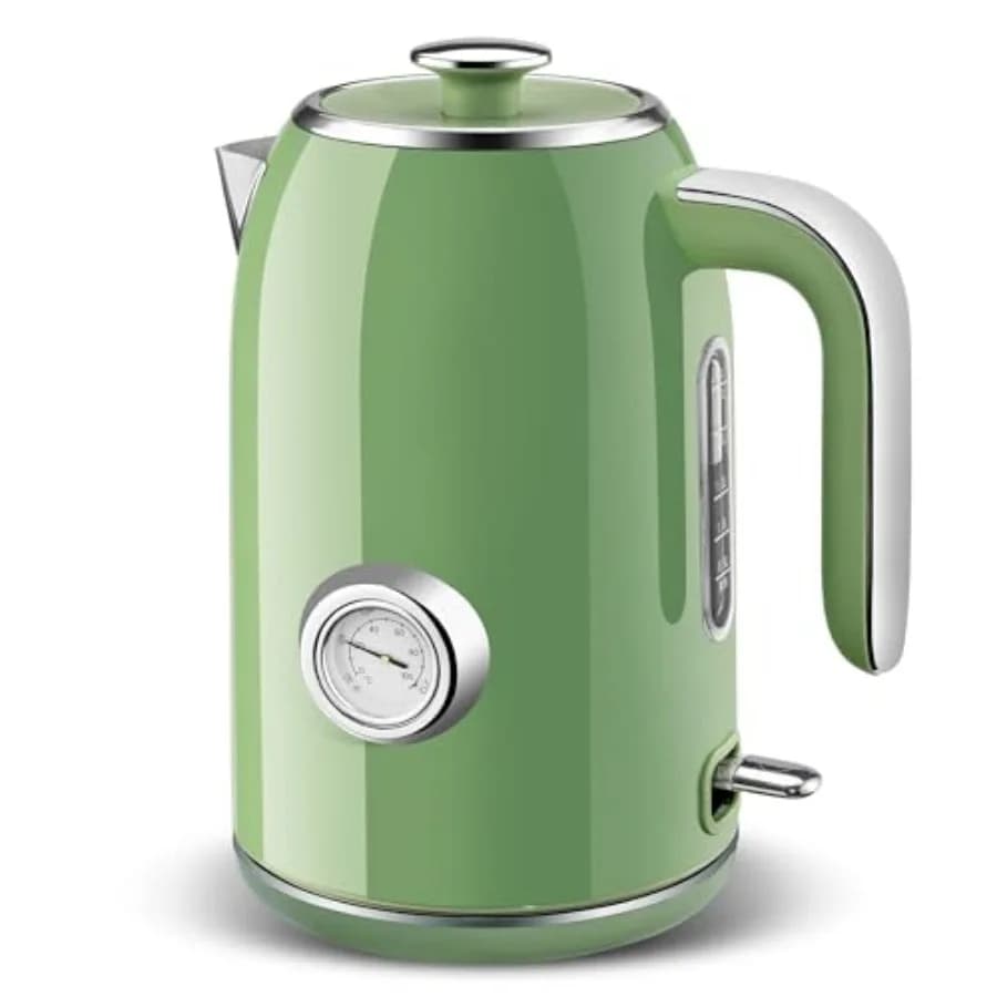 Bollitore elettrico da 1,7 litri in acciaio inossidabile con indicatore di temperatura, bollitura rapida, spegnimento automatico, senza BPA.