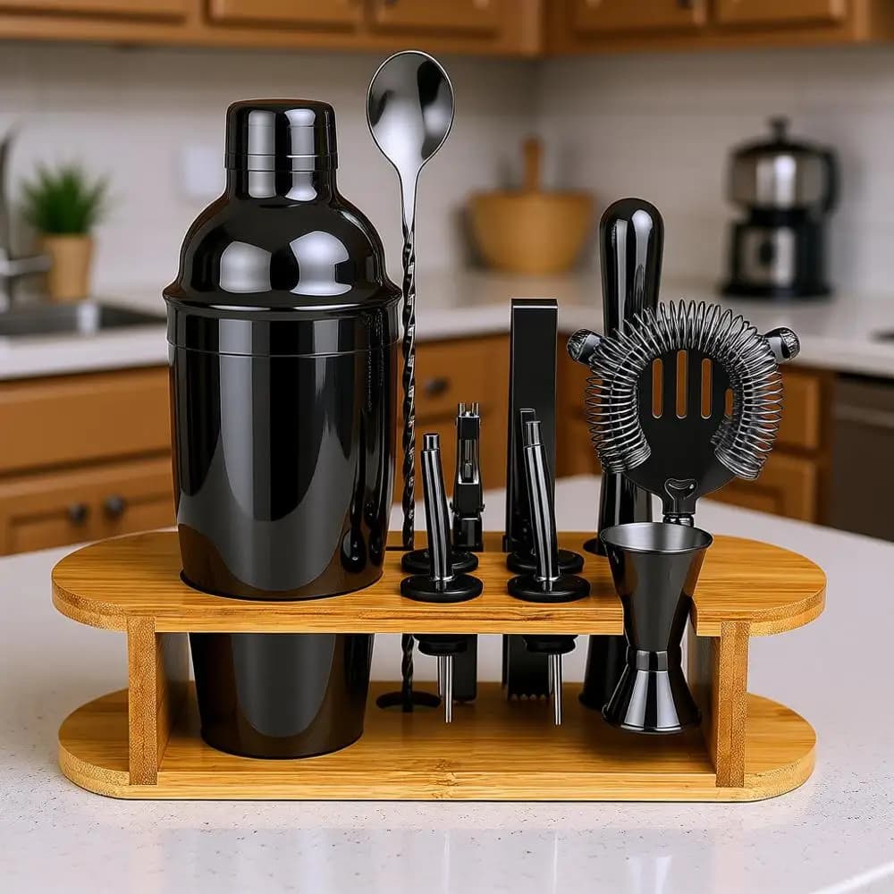 Set Shaker per Cocktail con Supporto, Kit da Barman in Acciaio Inox con Tutti gli Accessori Essenziali, Set Professionale da Bar