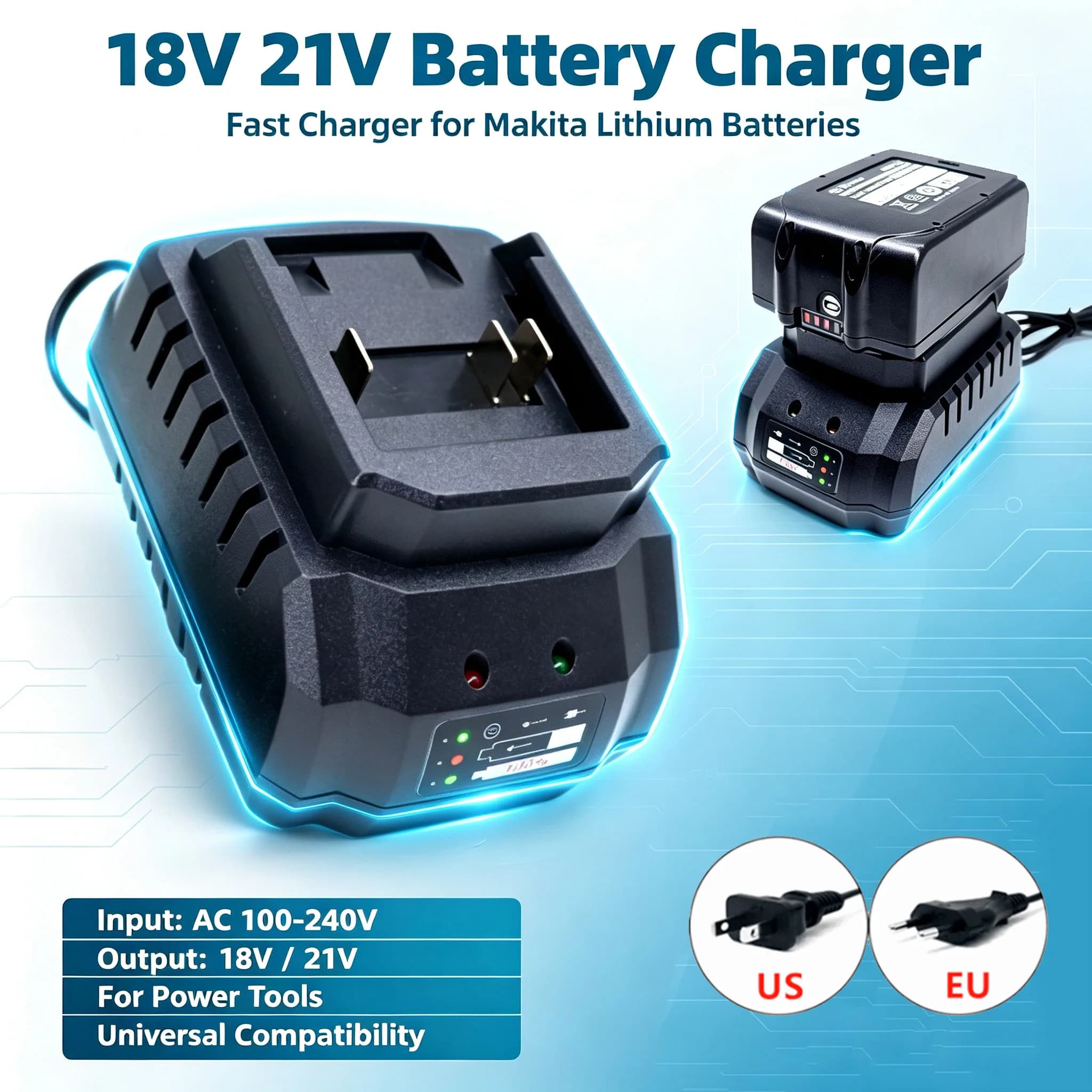 For Makita Model 18V 21V Universal Battery Charger Li-ion BL1415 BL1420 BL1815BL1830 BL1860 Drill Electric Tool Battery Charger