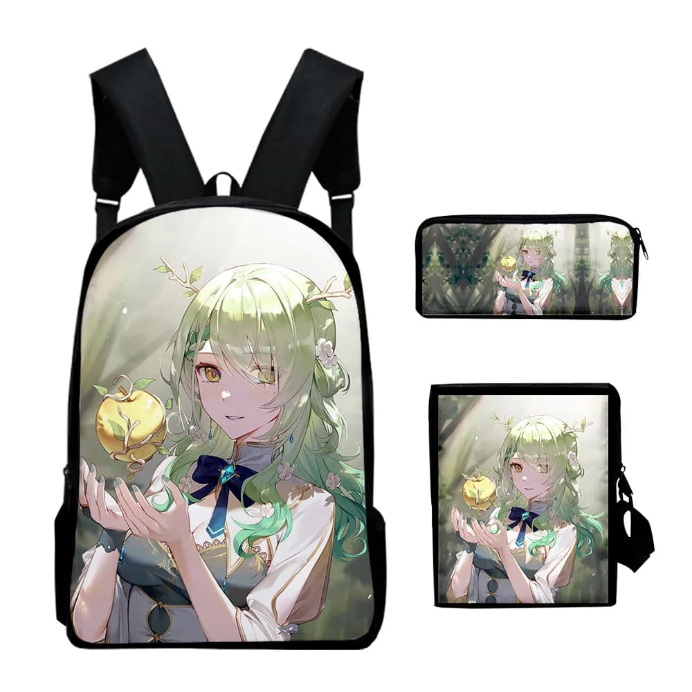Trendy Hololive VTuber Ceres Fauna 3D 3pcs/Set pupil School Bags Laptop Daypack Backpack Inclined shoulder bag Pencil Case